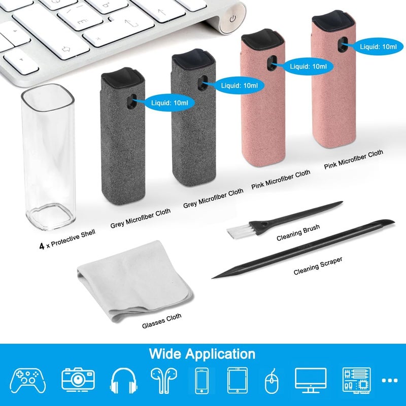 walrfid 4Pcs Car Screen Cleaner, Computer Screen Cleaner Spray and Wipe, Laptop Cleaner Kit for Cleaning iPad, iPhone, Cellphone, Monitor, Macbook Pro, Car Display, Electronic Device Screen, Grey Pink - Image 2